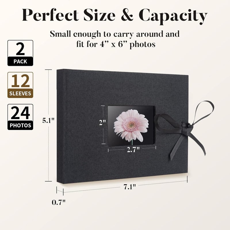 Fabmaker 2 Pack Small Photo Album 4x6, Each Picture Album Holds 24 Horizontal Photos, Linen Cover Picture Photo Book with Front Window, Mini Brag Books for 4x6 Pictures, Artwork or Postcards Storage - Image 2